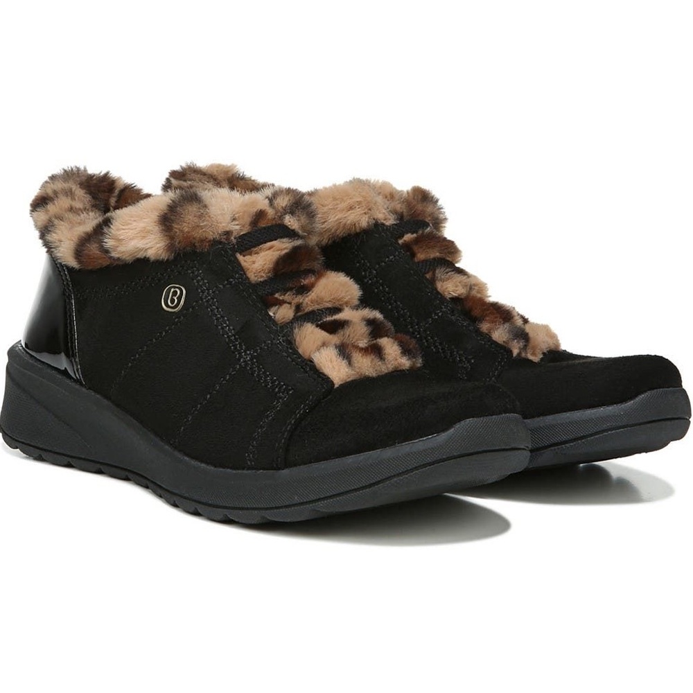 BZEES Women's Bzees Golden Slip On Black/Leopard Fur Fabric